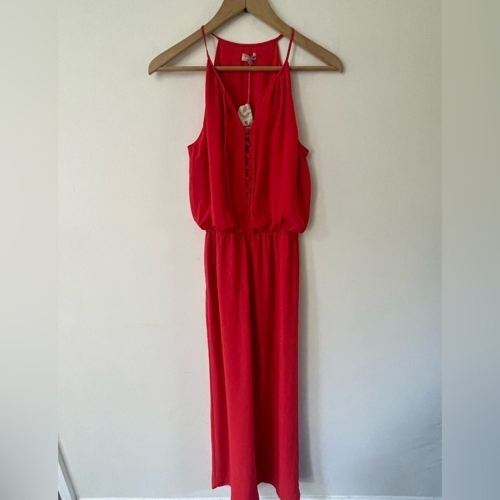 Cremieux Farrah Womens Size XS Red Sleeveless Wide Leg Button Up Jumpsuit